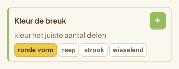 De kaart Kleur de breuk met de vormchips cirkel, strook, raster en wisselend.