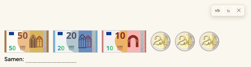 Een geldblokje over de volle bladbreedte met er boven een rijtje knopjes: vb, een ronde pijl en een kruisje.