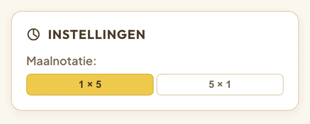 De instelling Maalnotatie in de zijbalk, met de keuze tussen 1 maal 5 en 5 maal 1.