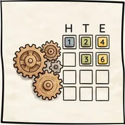 Tandwielen naast een HTE-rooster met cijfers
